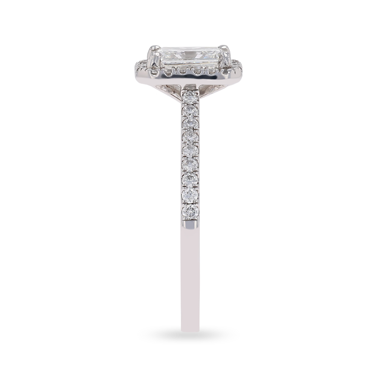 Platinum Radiant Cut Certified 1.49ct Diamond Halo & Shoulders Ring