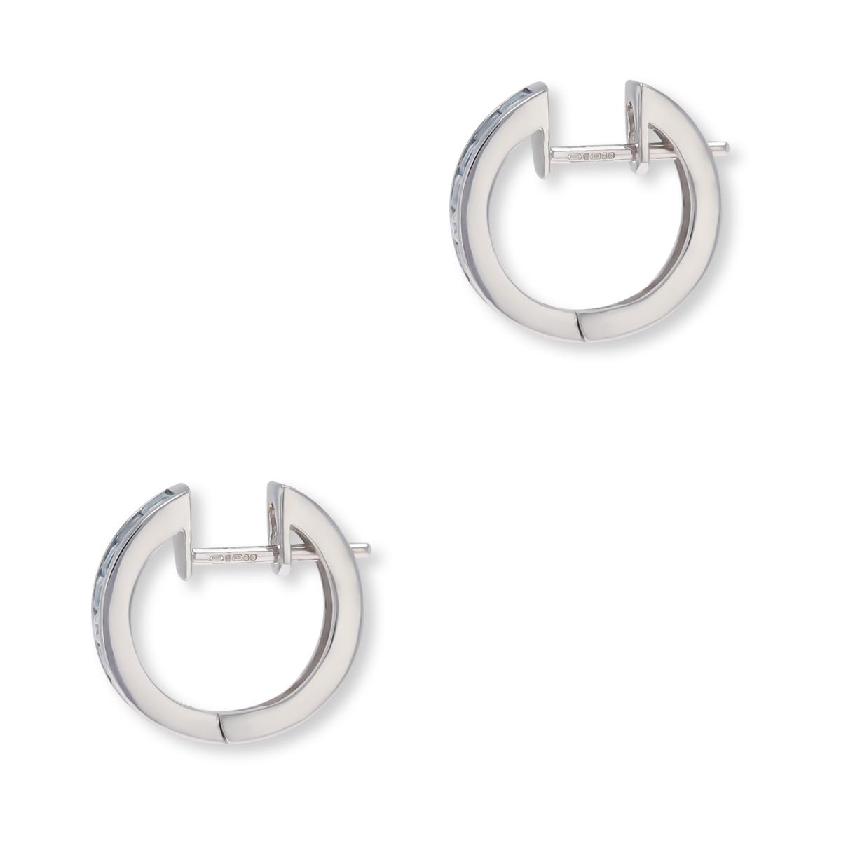 18ct White Gold Aquamarine & Diamond Half Set Hoop Earrings