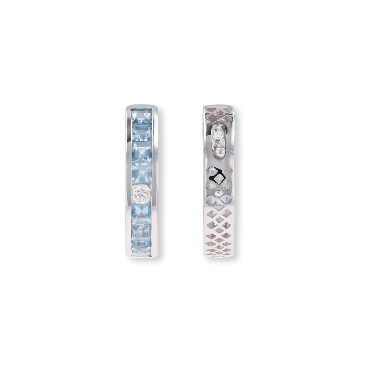 18ct White Gold Aquamarine & Diamond Half Set Hoop Earrings