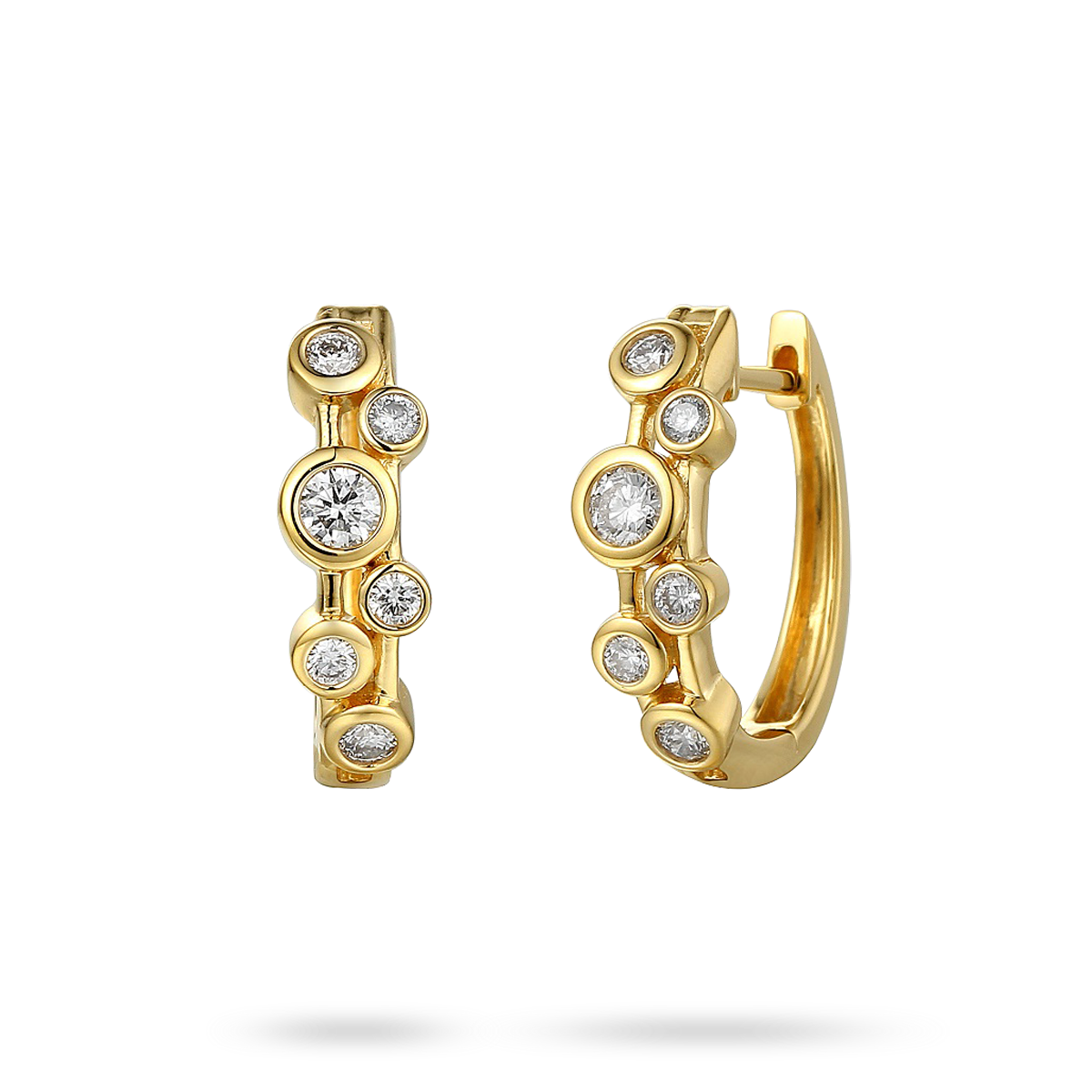 18ct Yellow Gold Two Strand 0.42cts Diamond Bubble Half Set Hoop Earrings