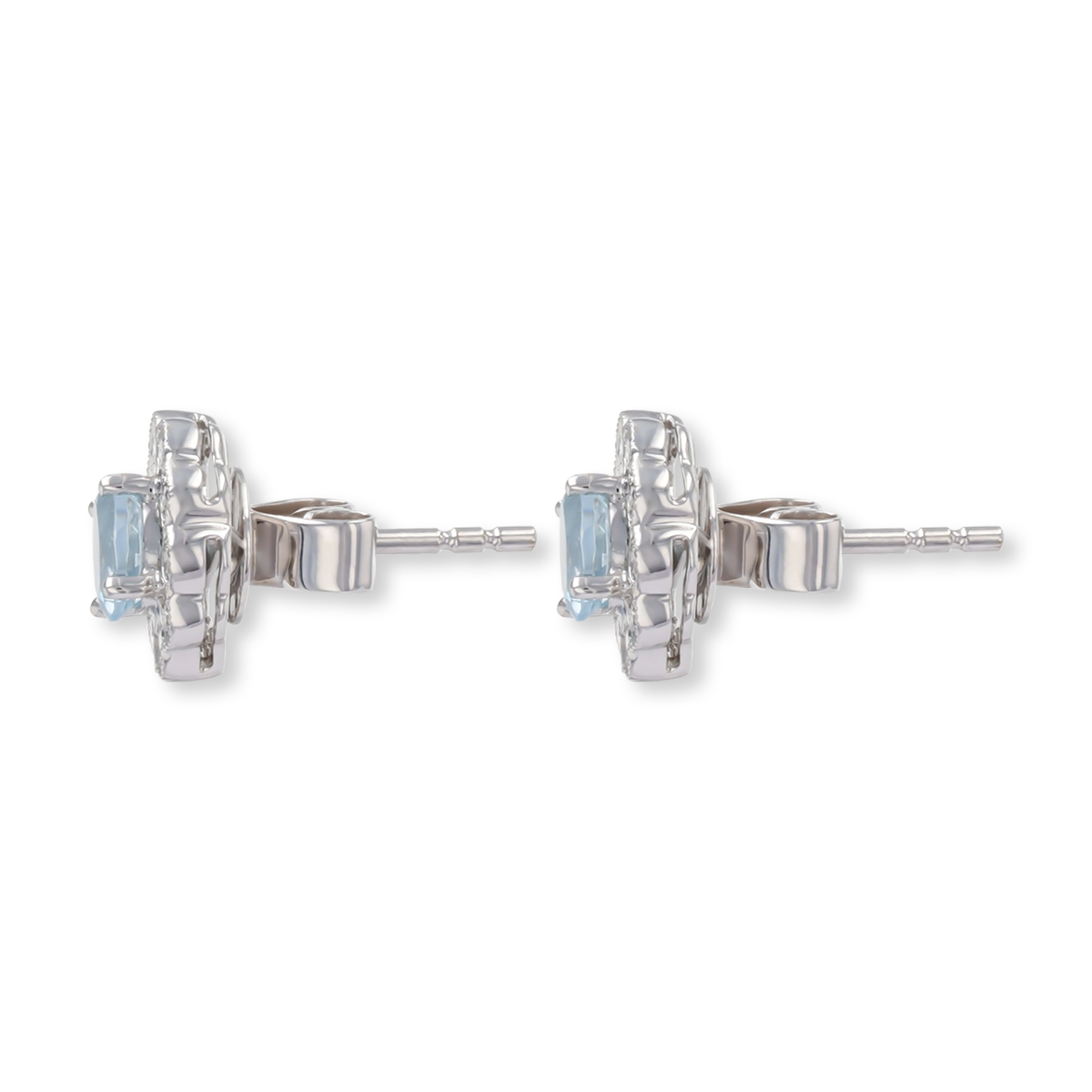 18ct White Gold Aquamarine & Diamond Oval Cluster Stud Earrings