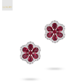 18ct White Gold Ruby & Diamond Flower Stud Earrings