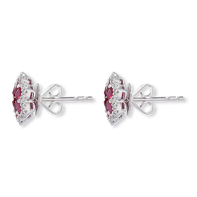 18ct White Gold Ruby & Diamond Flower Stud Earrings