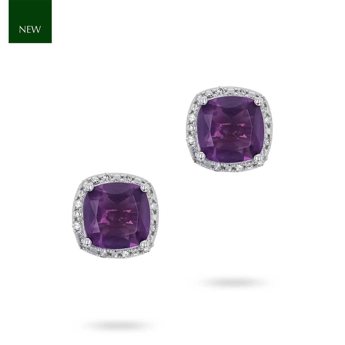 9ct White Gold Amethyst & Diamond Halo Stud Earrings
