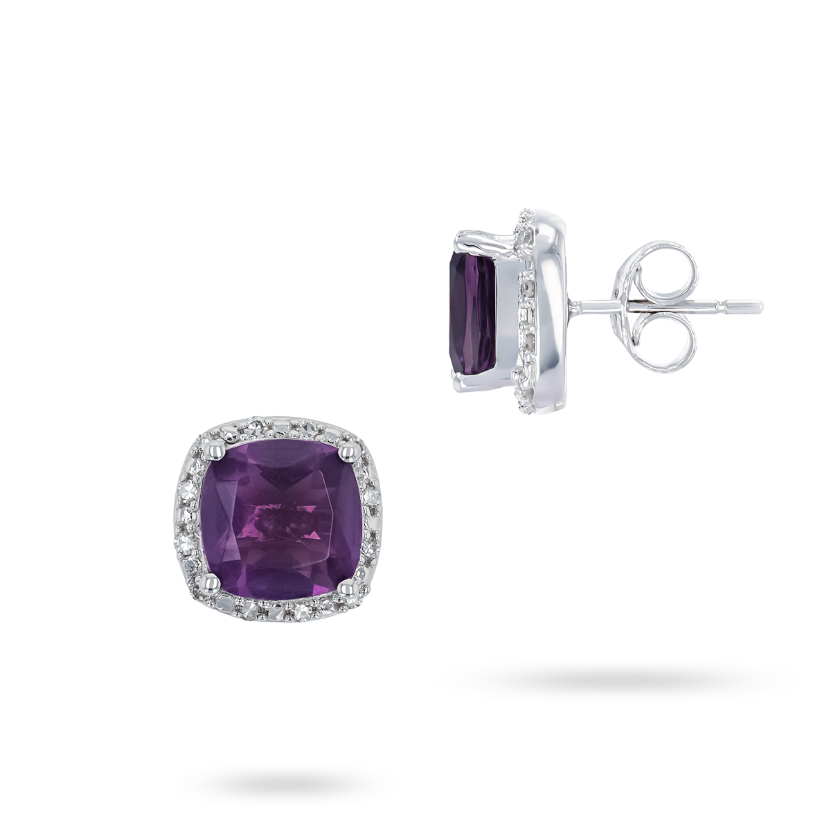 9ct White Gold Amethyst & Diamond Halo Stud Earrings