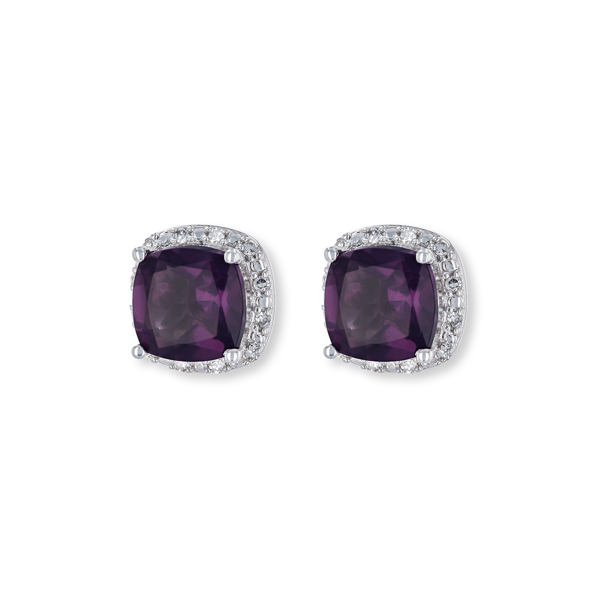 9ct White Gold Amethyst & Diamond Halo Stud Earrings