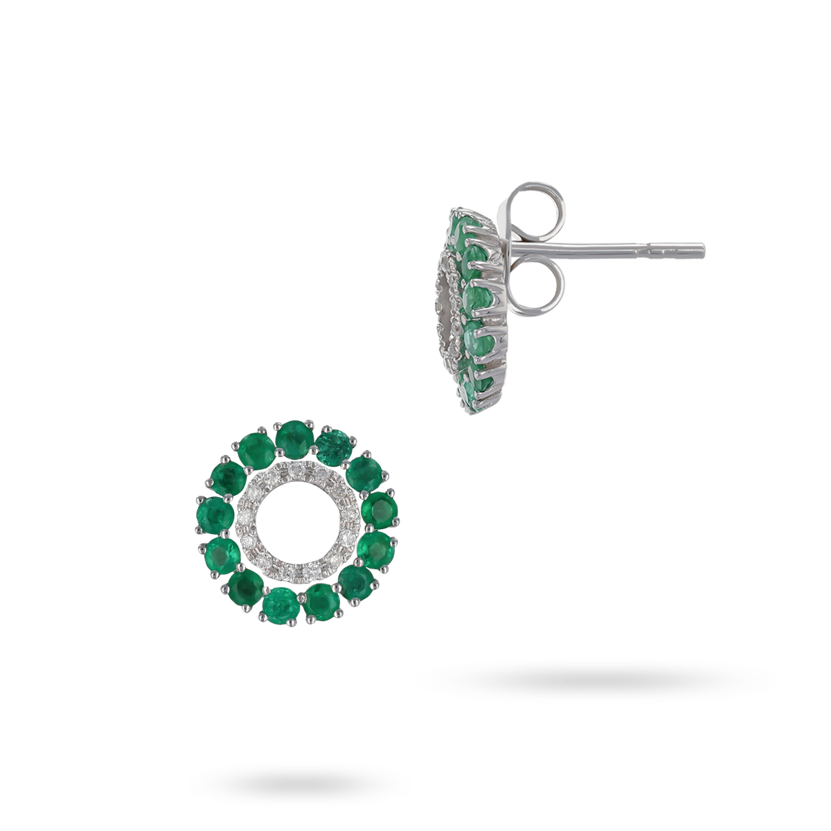 9ct White Gold Emerald & Diamond Halo Stud Earrings