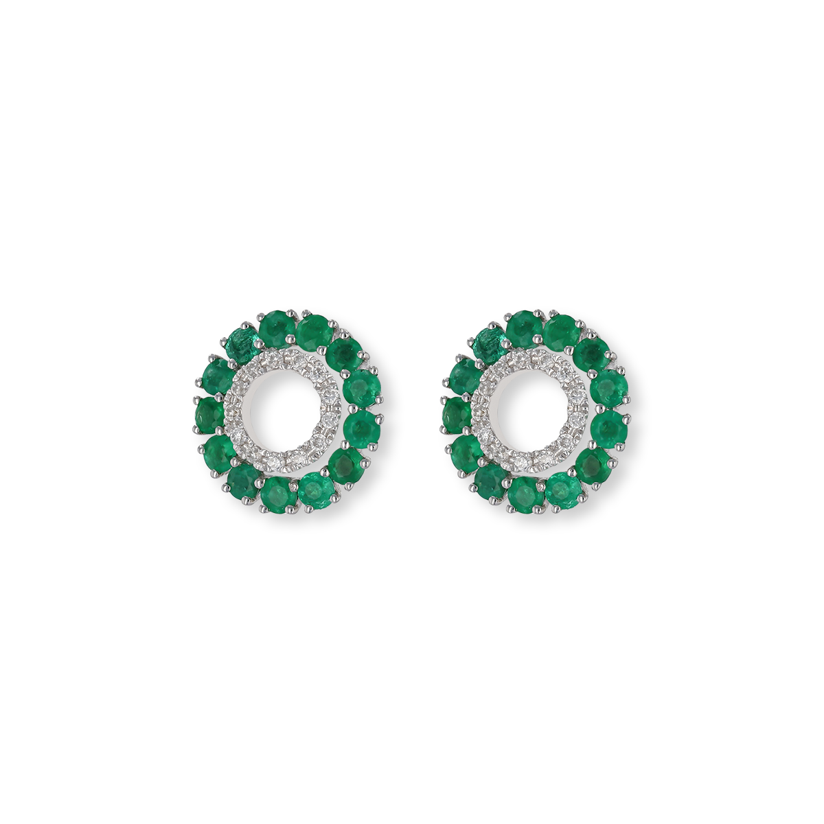 9ct White Gold Emerald & Diamond Halo Stud Earrings
