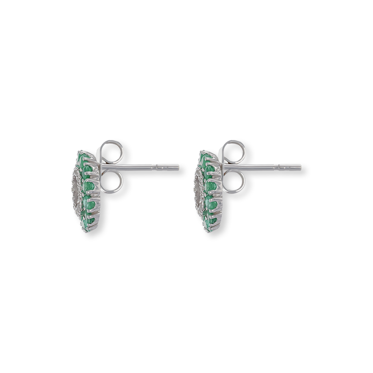 9ct White Gold Emerald & Diamond Halo Stud Earrings