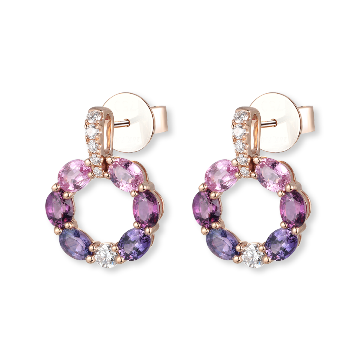 18ct Rose Gold Fancy Sapphire & Diamond Circle Drop Earrings