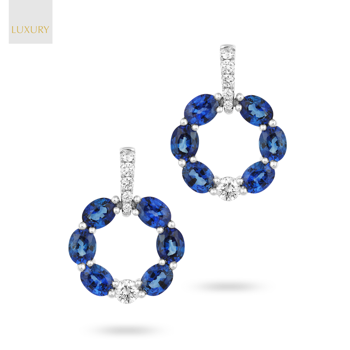 18ct White Gold Sapphire & Diamond Circle Drop Earrings