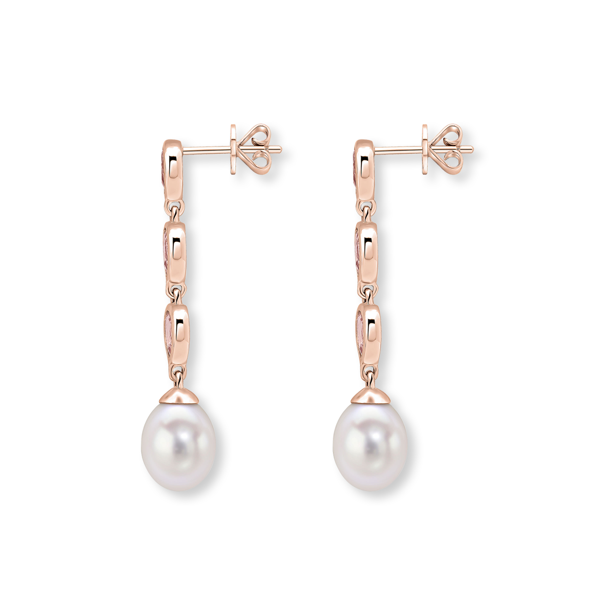 9ct Rose Gold Pearl & Morganite Triple Drop Earrings