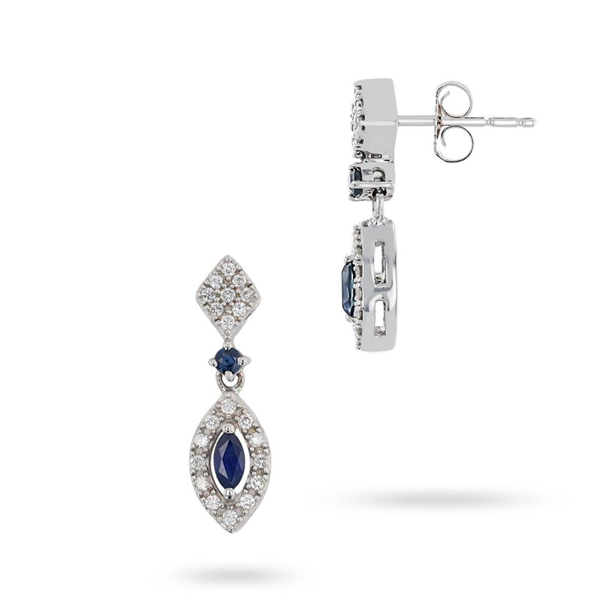 9ct White Gold Sapphire & Diamond Marquise Cluster Drop Earrings