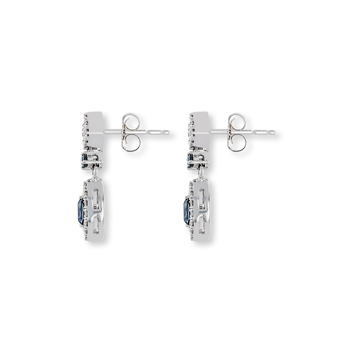 9ct White Gold Sapphire & Diamond Marquise Cluster Drop Earrings