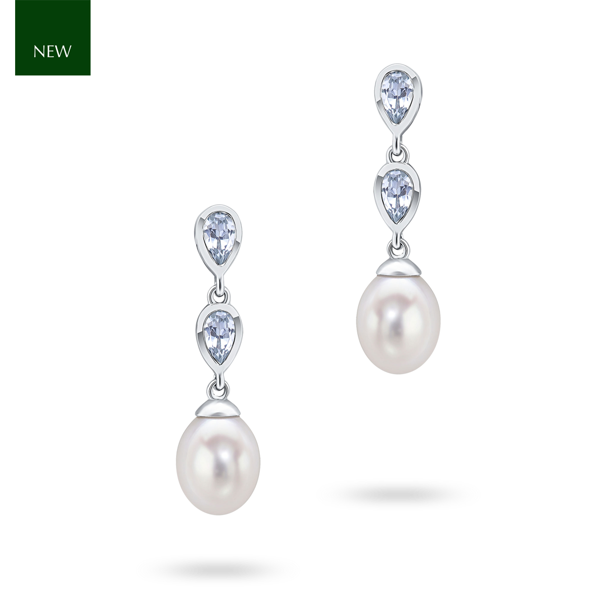 9ct White Gold Pearl & Aquamarine Double Drop Earrings