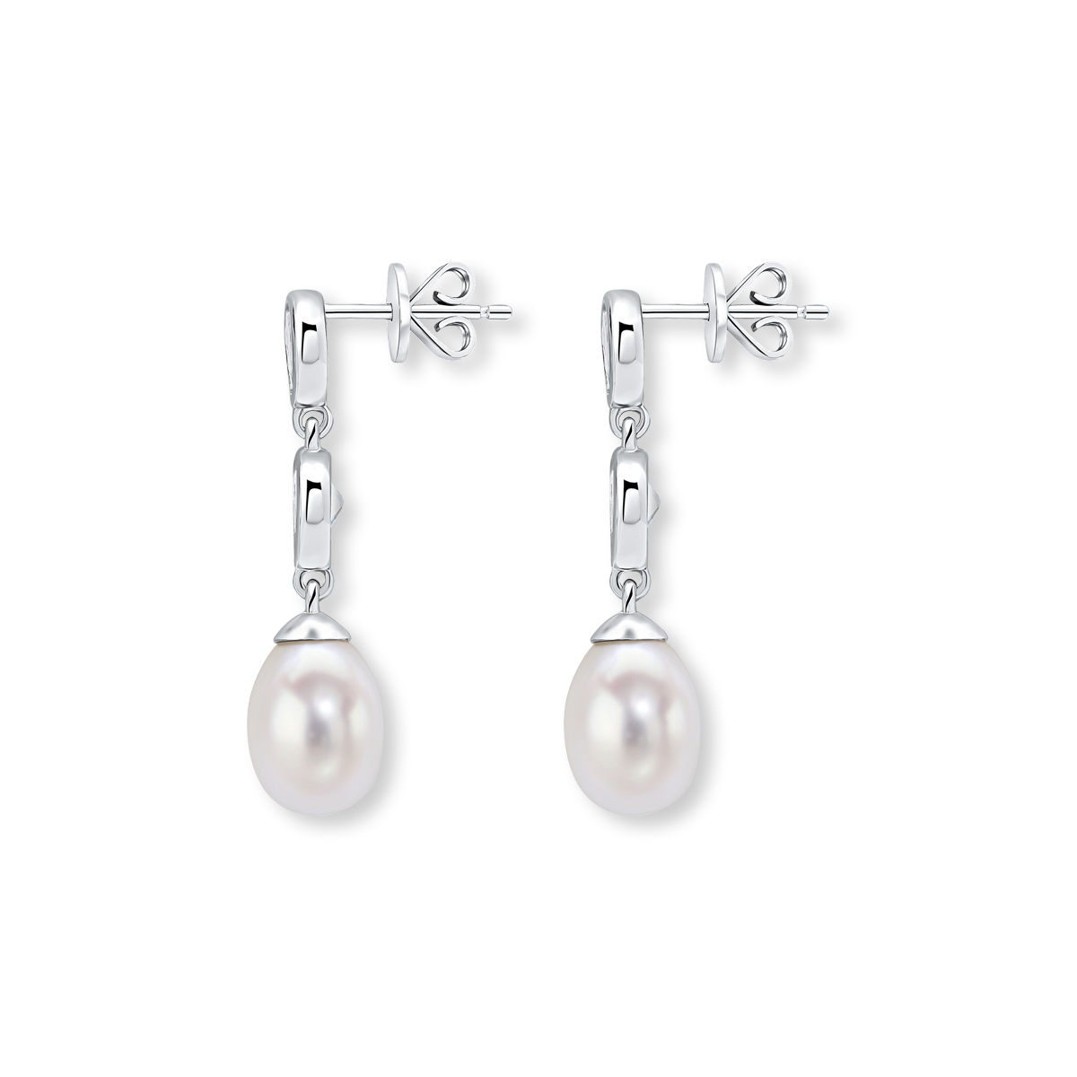 9ct White Gold Pearl & Aquamarine Double Drop Earrings