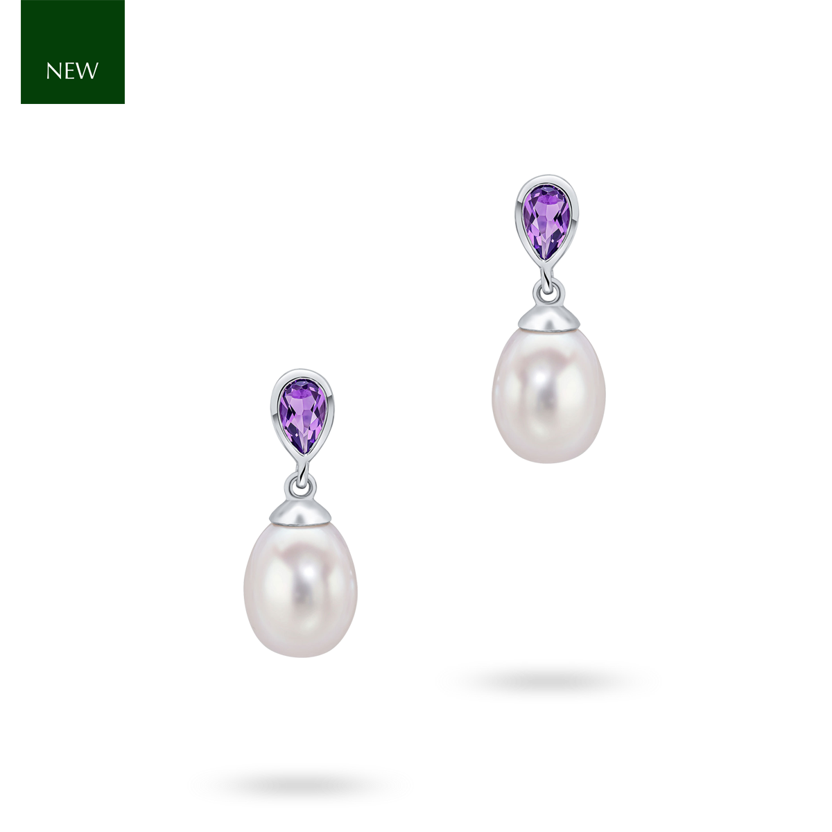 9ct White Gold Pearl & Amethyst Drop Earrings