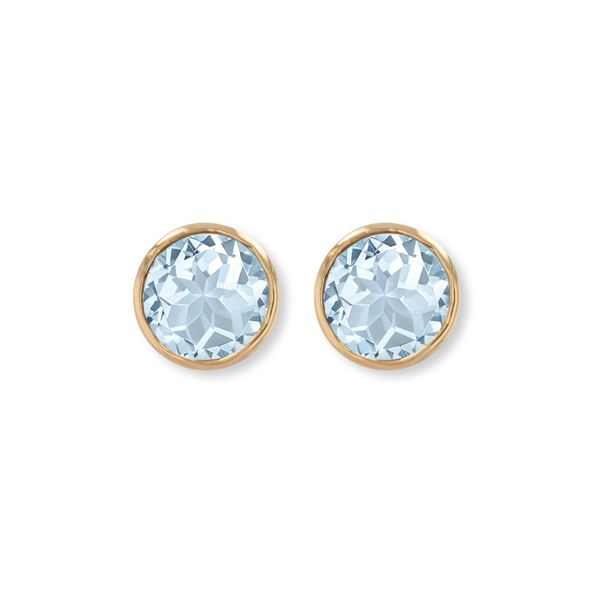 9ct Yellow Gold 6mm Round Aquamarine Solitaire Stud Earrings