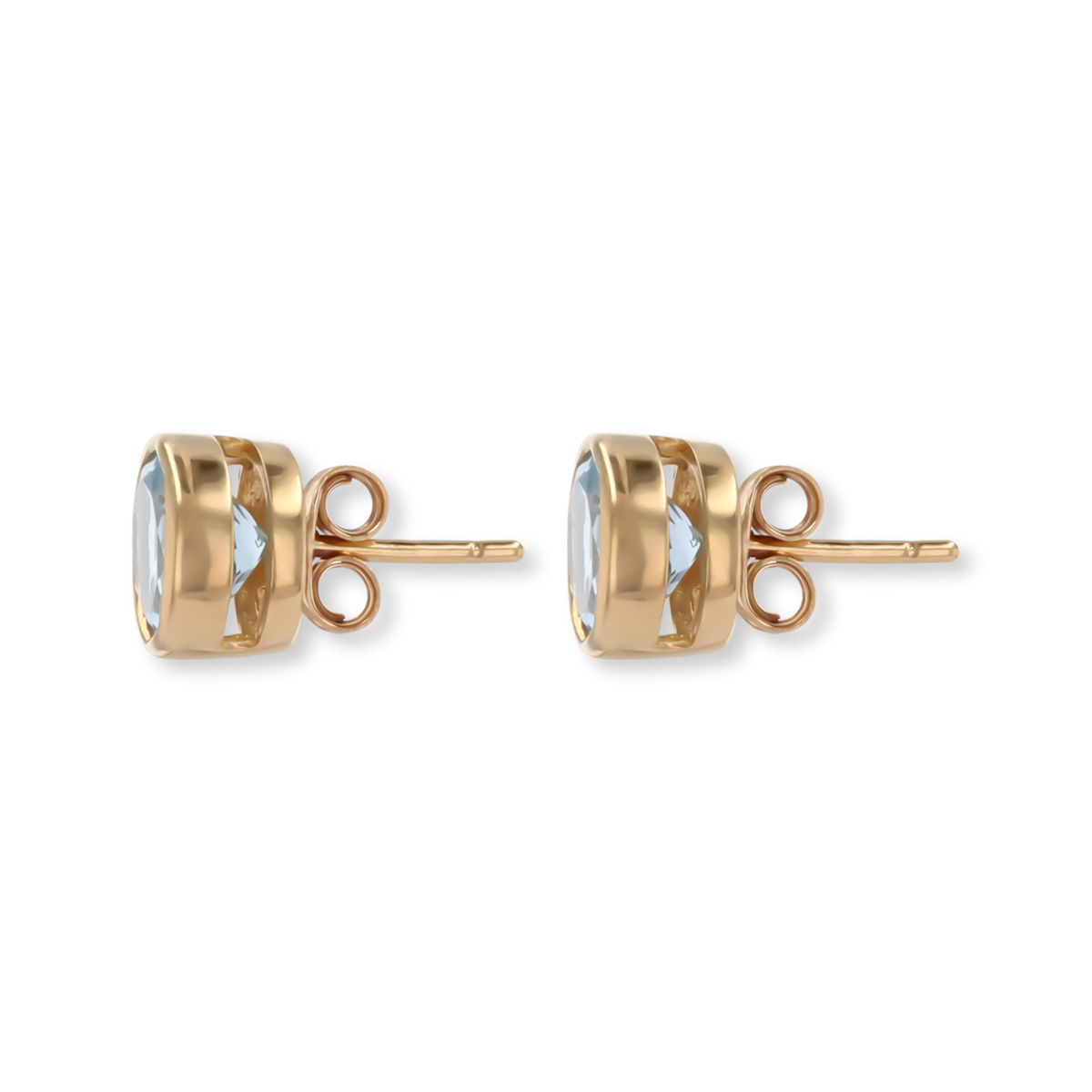 9ct Yellow Gold 6mm Round Aquamarine Bezel Set Solitaire Stud Earrings