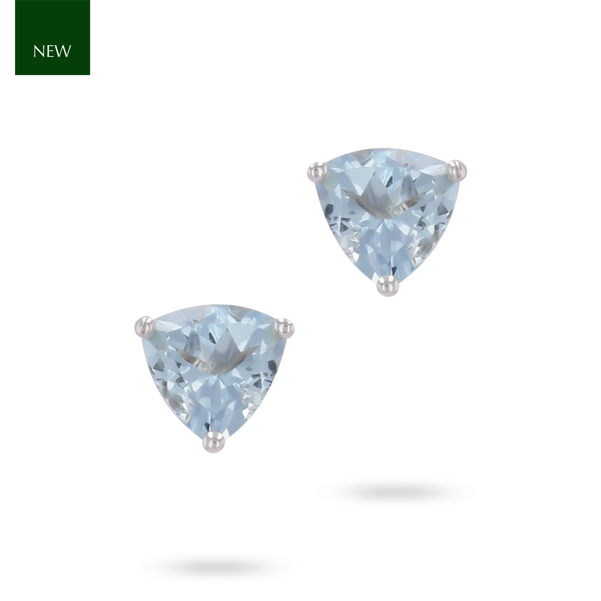 9ct White Gold Trillion Cut Aquamarine Claw Set Stud Earrings