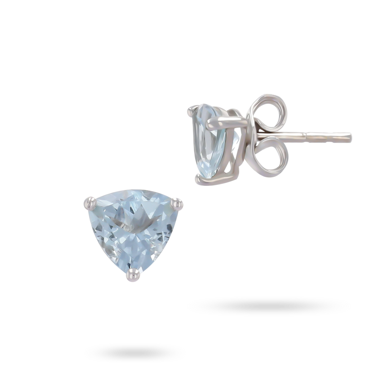 9ct White Gold Trillion Cut Aquamarine Claw Set Stud Earrings