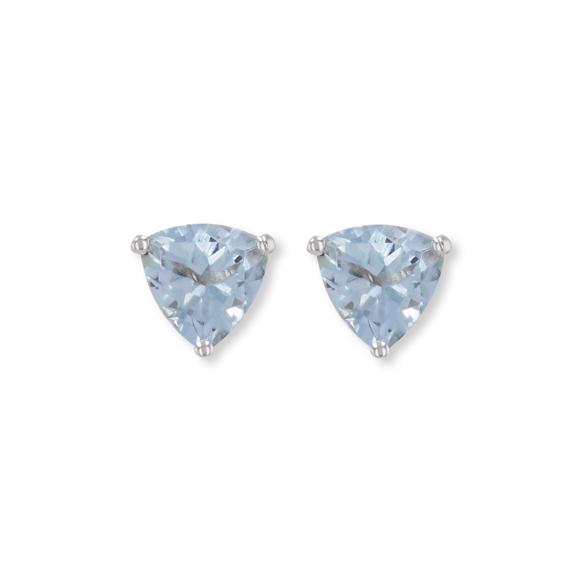 9ct White Gold Trillion Cut Aquamarine Claw Set Stud Earrings