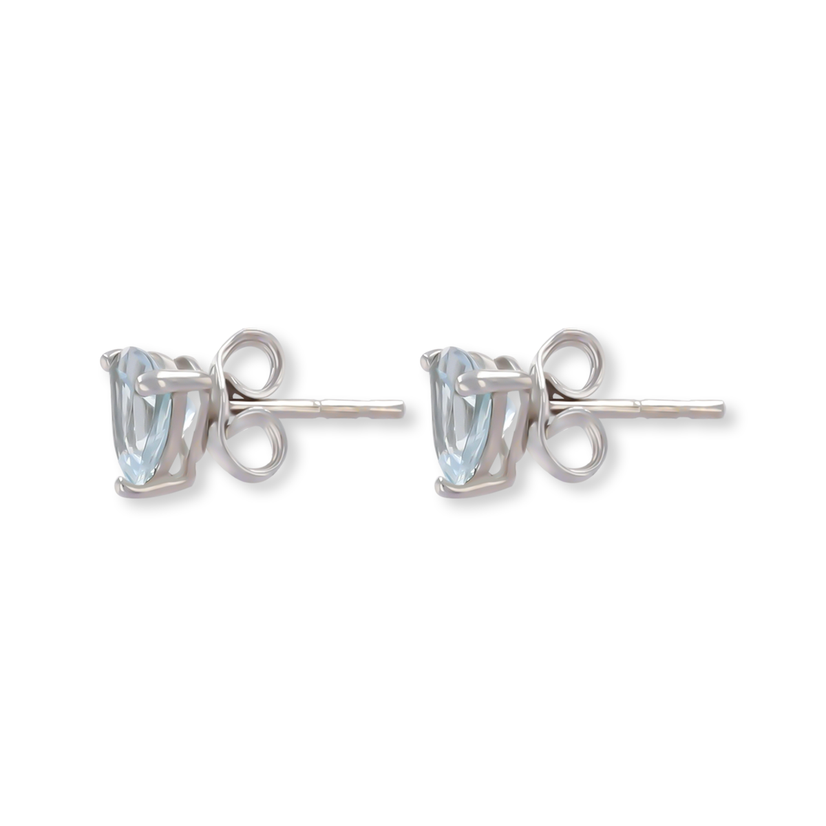 9ct White Gold Trillion Cut Aquamarine Claw Set Stud Earrings