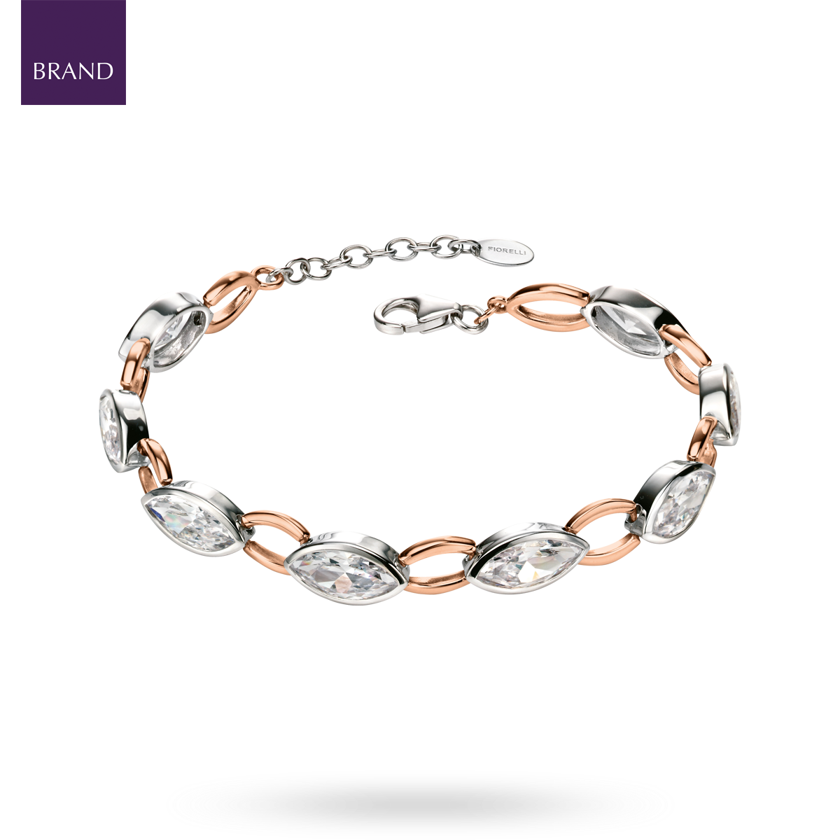 Sterling Silver & Rose Gold Plated Cubic Zirconia Double Marquise Bracelet