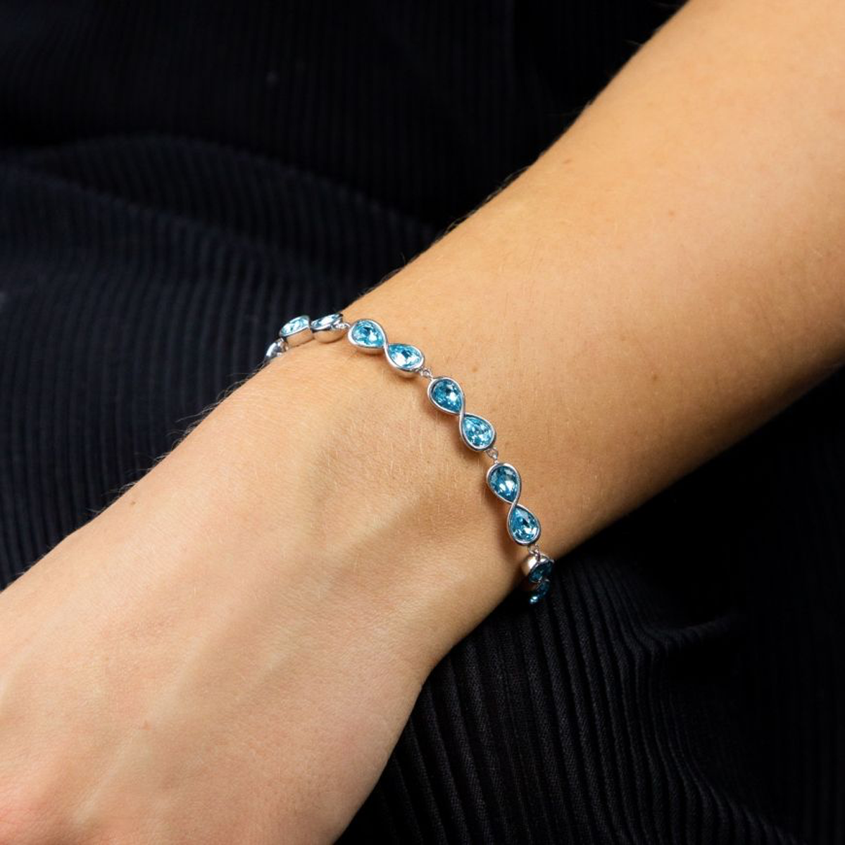 Sterling Silver Infinity Aqua Bohemia Crystal Bracelet - Model