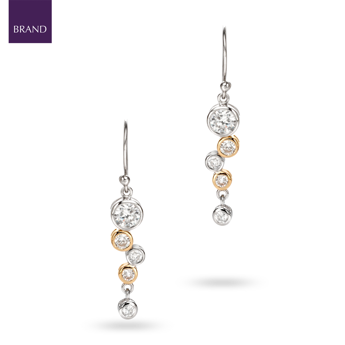 Sterling Silver & Gold Plated Cubic Zirconia Bubble Drop Earrings