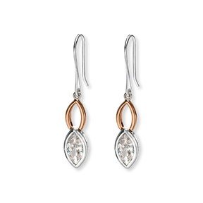 Sterling Silver & Rose Gold Plated Cubic Zirconia Double Marquise Drop Earrings