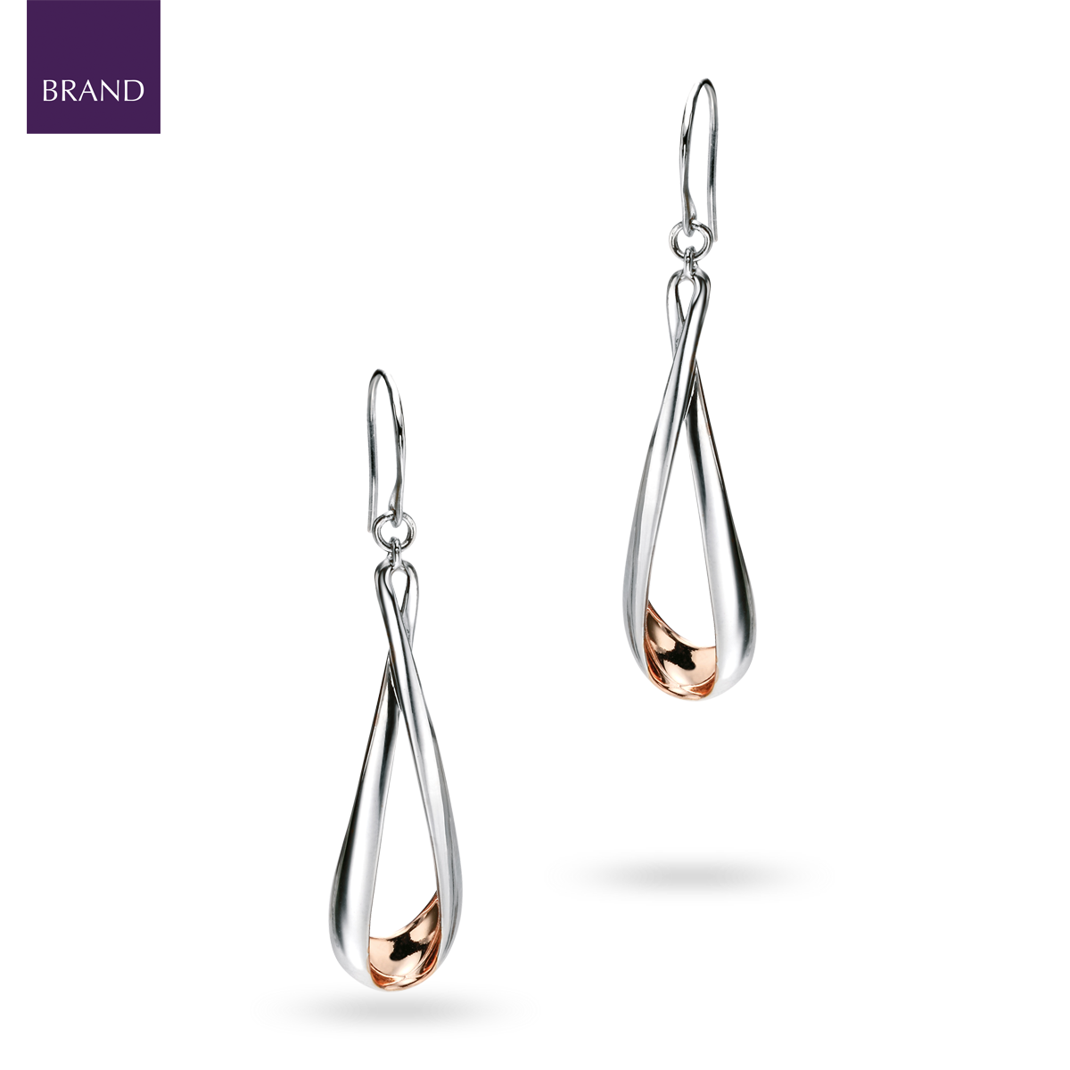 Sterling Silver & Rose Gold Plated Open Teardrop Earrings