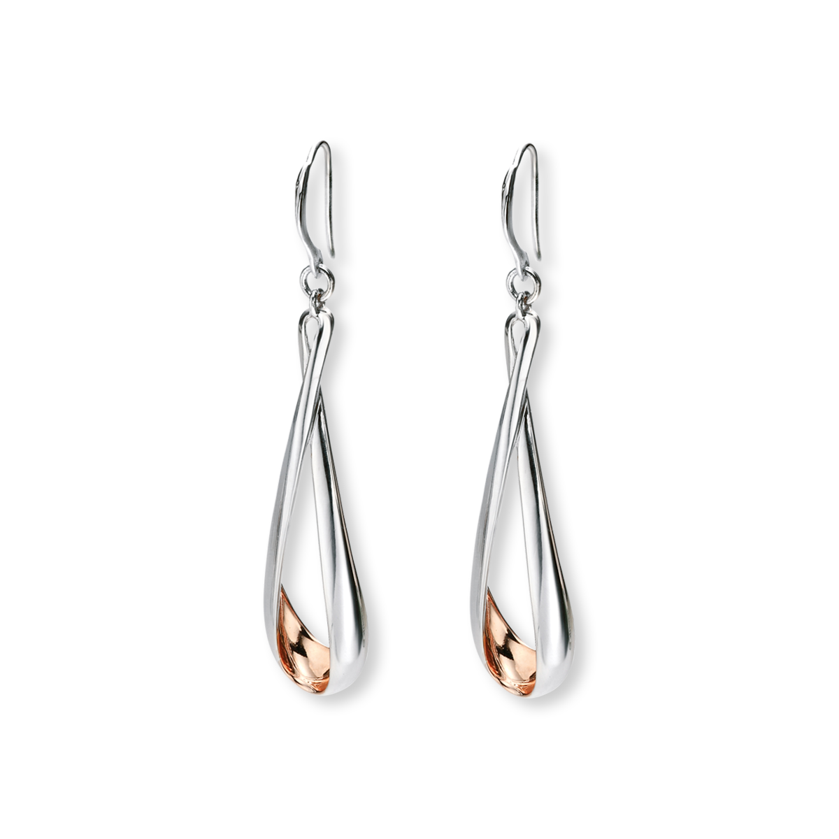 Sterling Silver & Rose Gold Plated Open Teardrop Earrings
