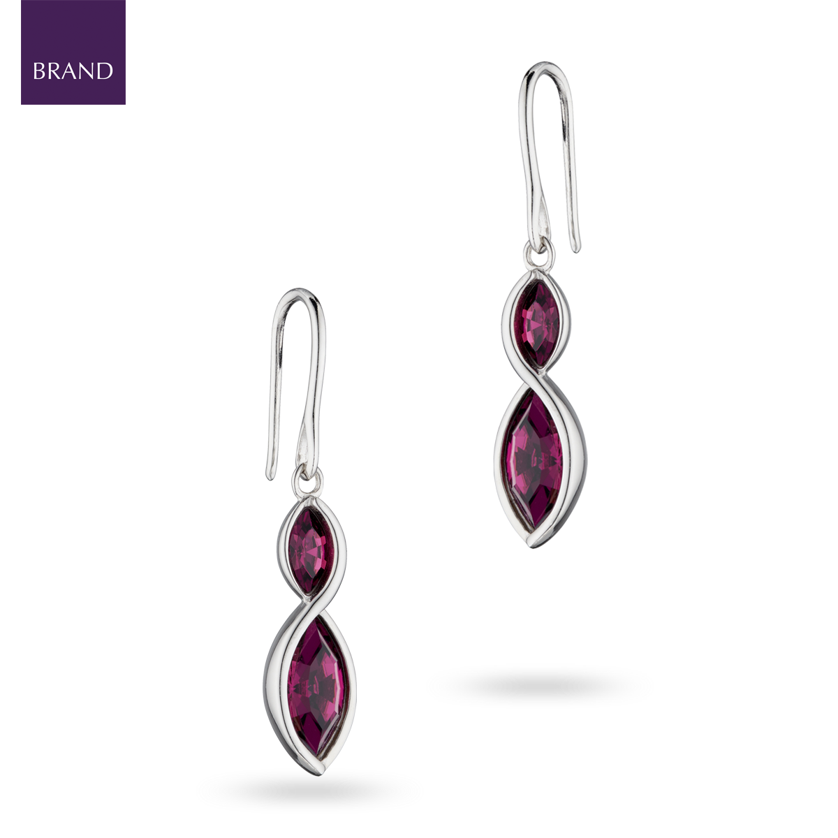 Sterling Silver Purple Crystal Navette Twist Drop Earrings