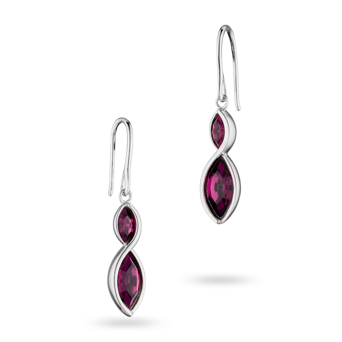 Sterling Silver Purple Crystal Navette Twist Drop Earrings