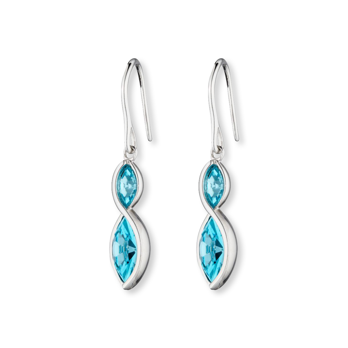 Sterling Silver Aqua Crystal Navette Twist Drop Earrings