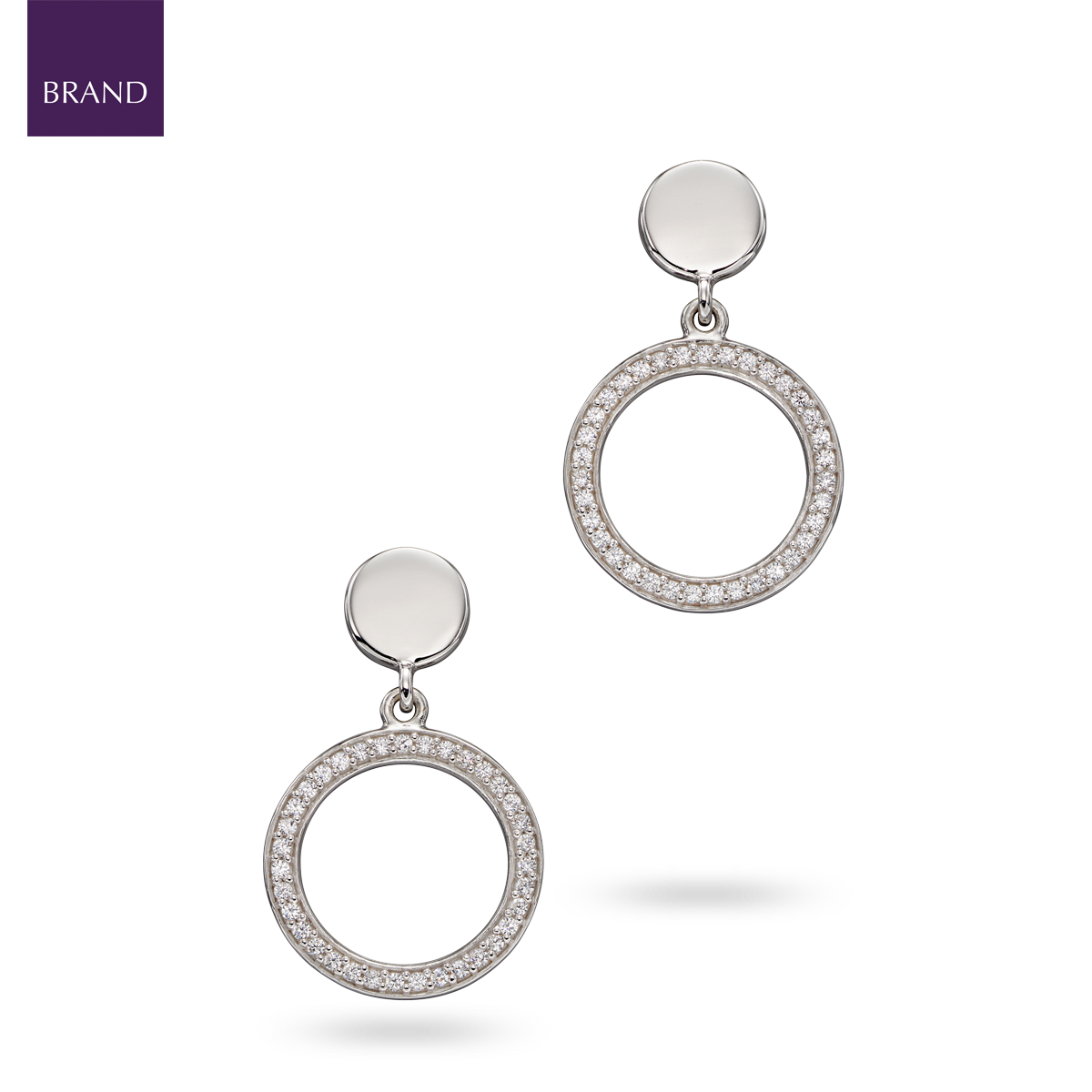 Sterling Silver Double Disc Cubic Zirconia Set Drop Earrings