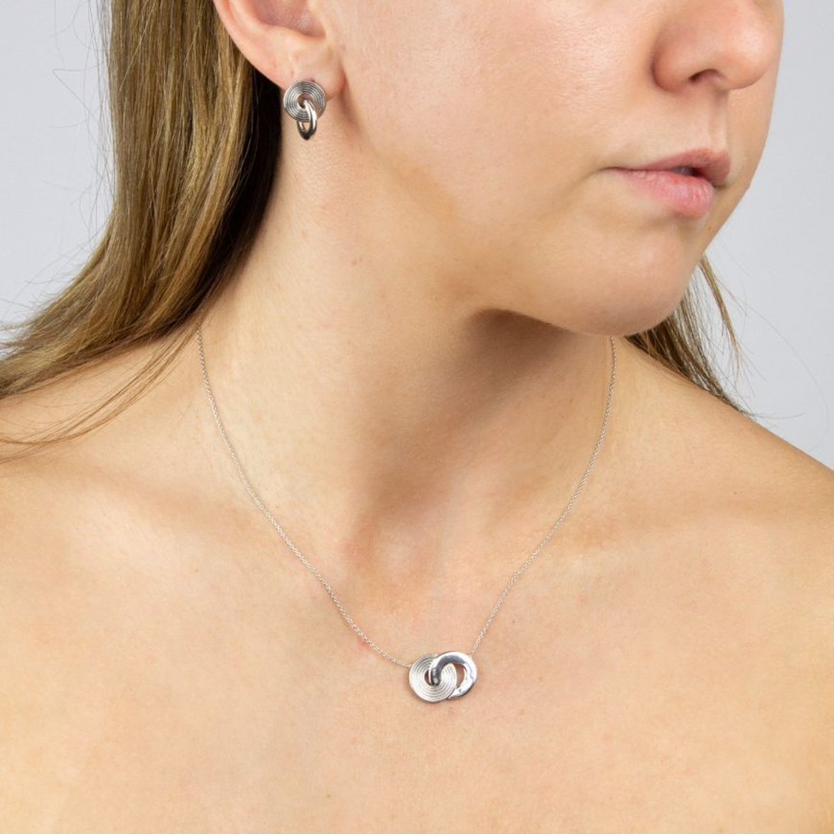 Sterling Silver Ripple Textured Necklace - Model