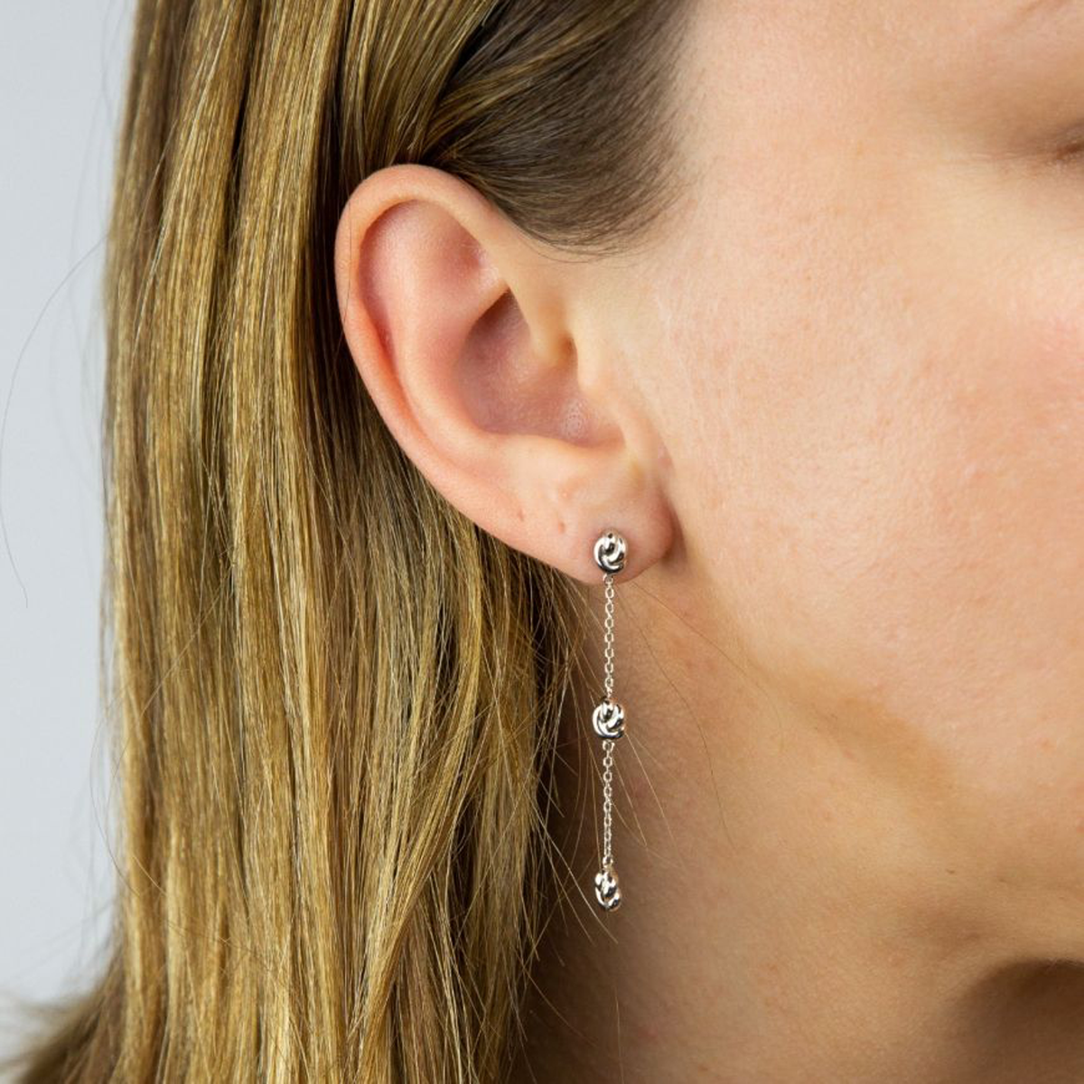 Sterling Silver Station Knot Drop Earrings
