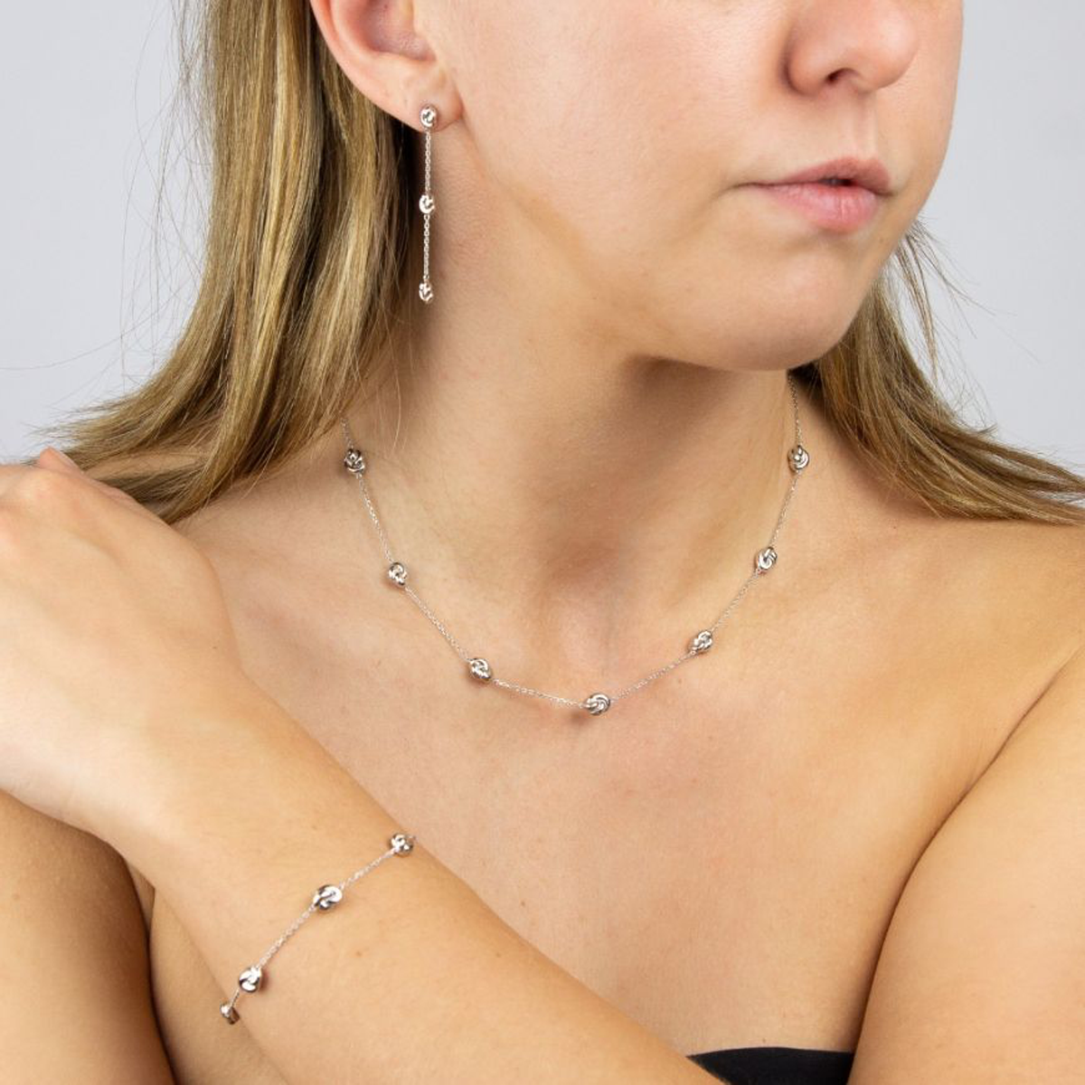 Sterling Silver Station Knot Drop Earrings
