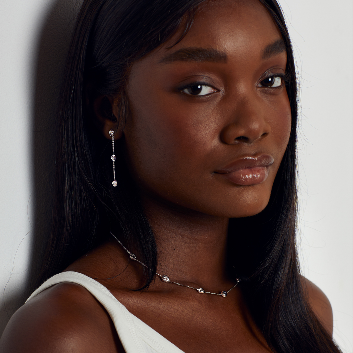 Sterling Silver Station Knot Drop Earrings
