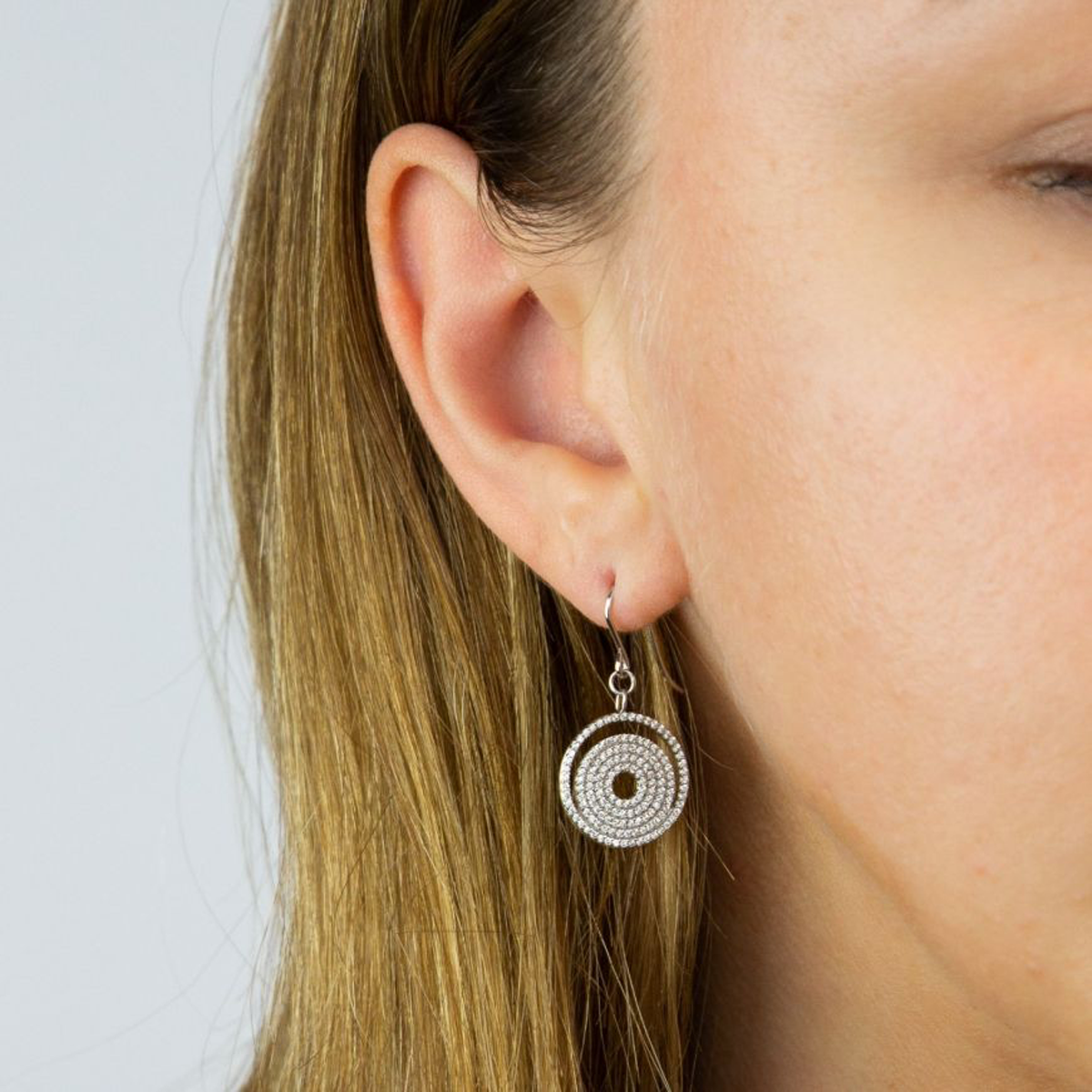 Sterling Silver Spiral Cubic Zirconia Pave Set Drop Earrings