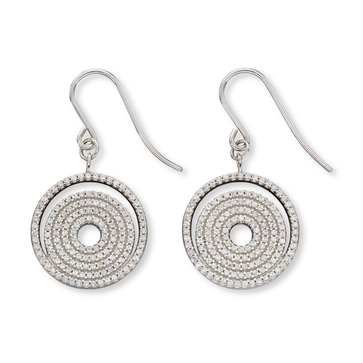 Sterling Silver Spiral Cubic Zirconia Pave Set Drop Earrings