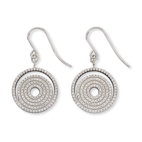 Sterling Silver Spiral Cubic Zirconia Pave Set Drop Earrings