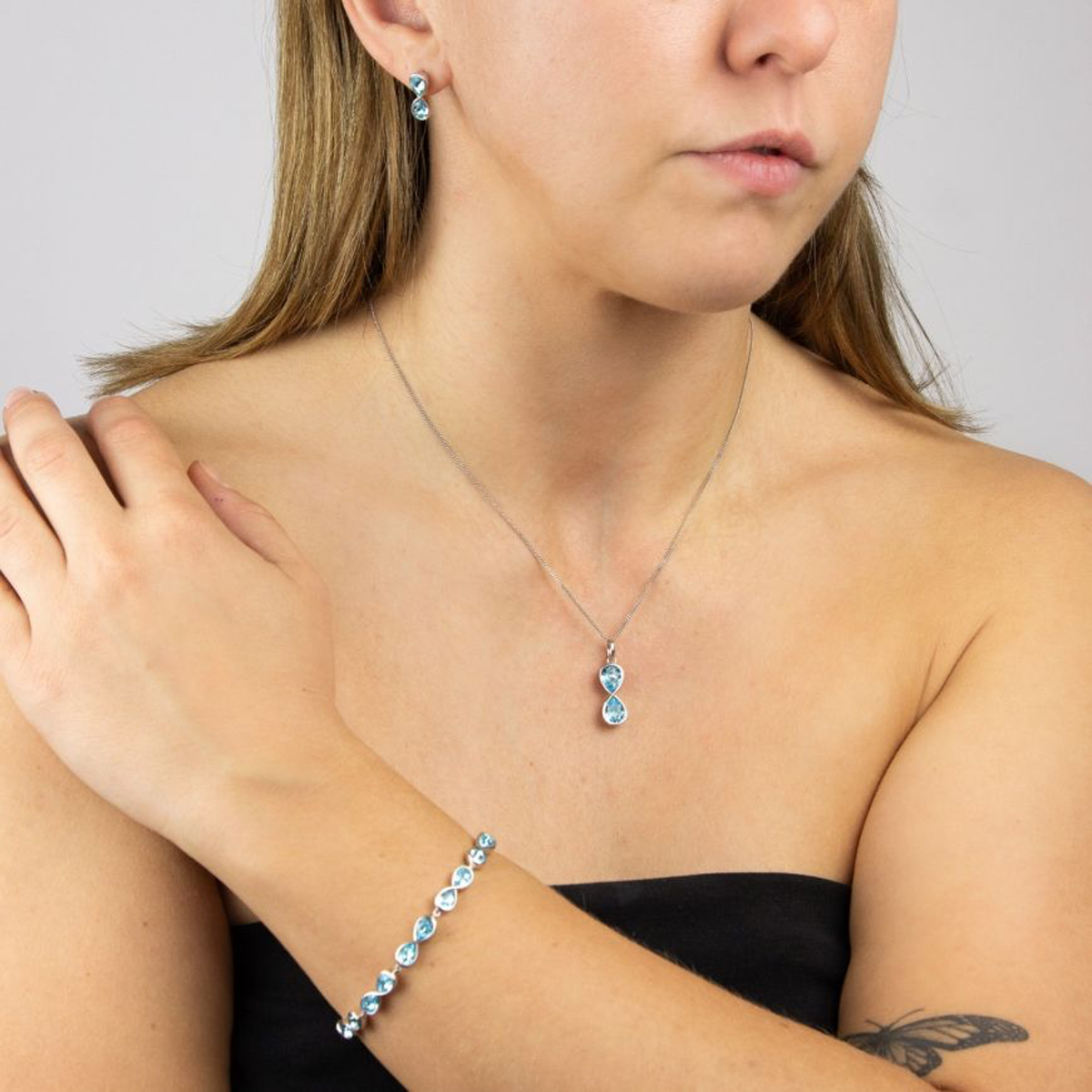 Sterling Silver Infinity Aqua Bohemia Crystal Drop Set