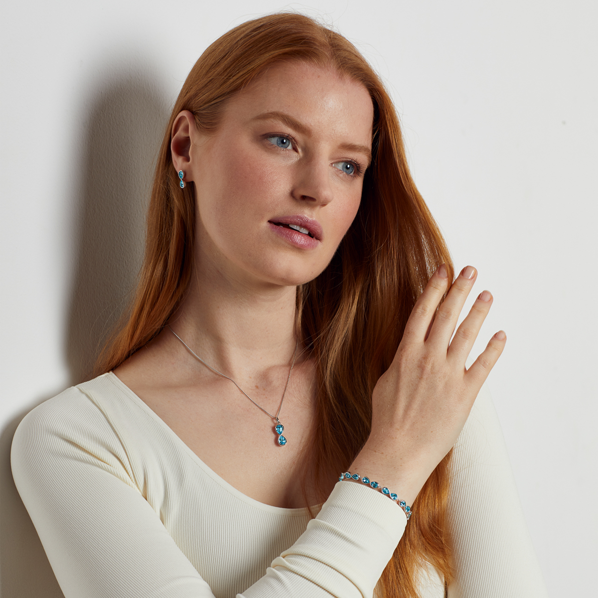 Sterling Silver Infinity Aqua Bohemia Crystal Drop Set