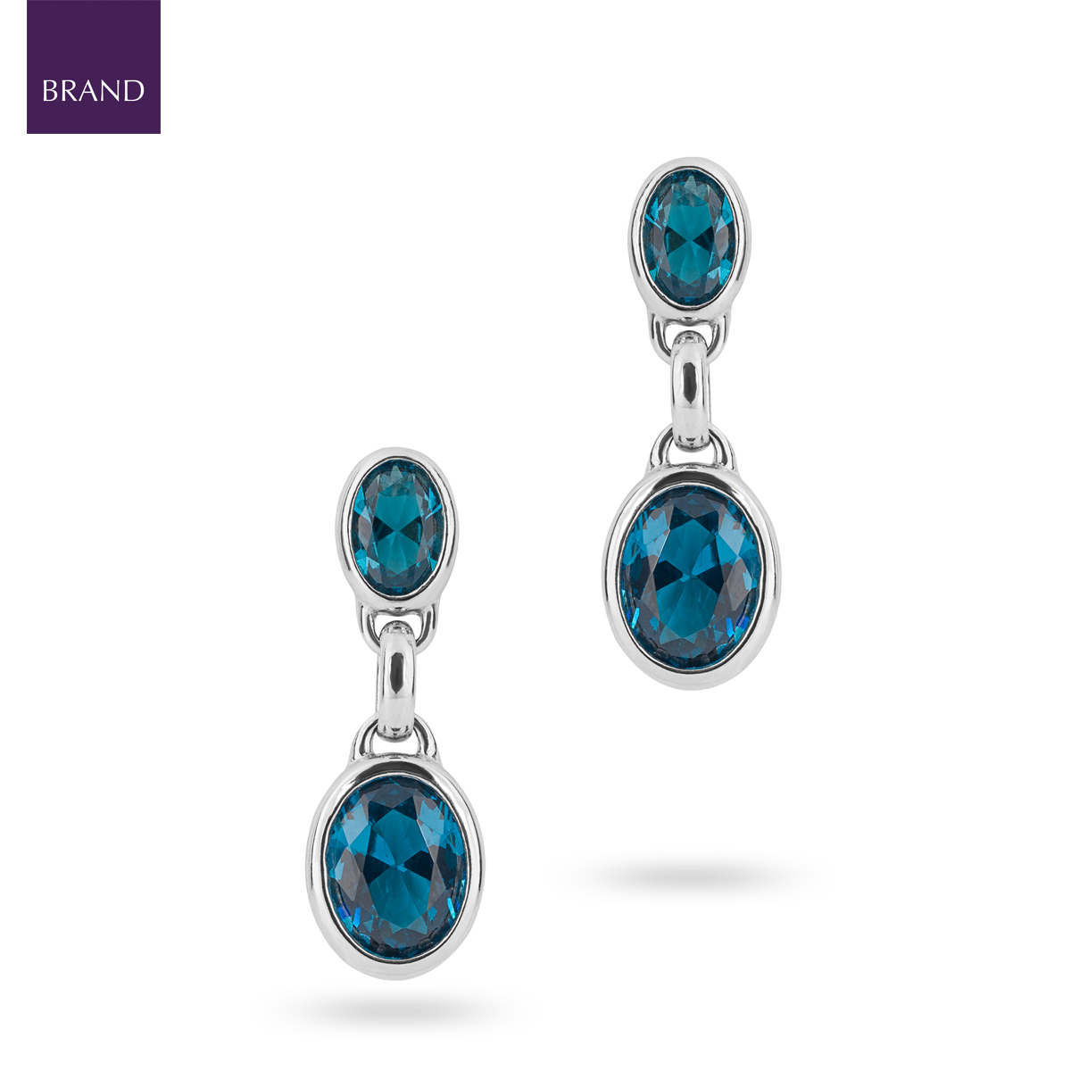 Sterling Silver Aqua Nano Crystal Drop Earrings