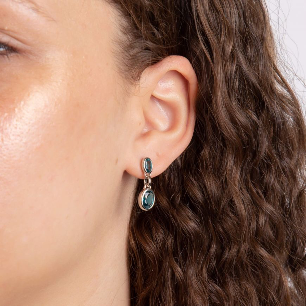 Sterling Silver Aqua Nano Crystal Drop Earrings