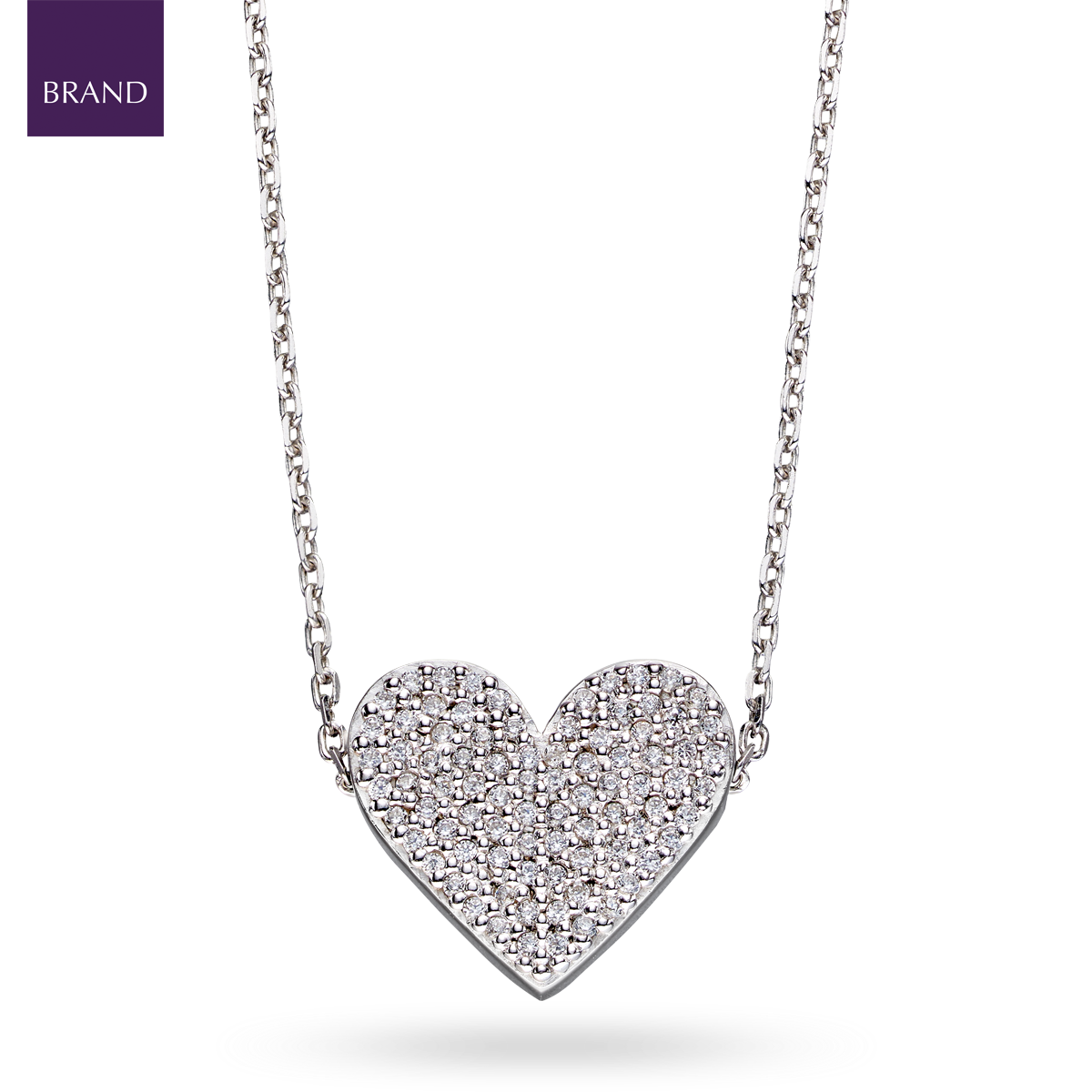 Sterling Silver Heart With Cubic Zirconia Pave Set Necklace