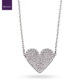 Sterling Silver Heart With Cubic Zirconia Pave Set Necklace